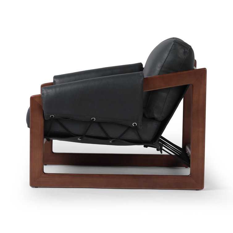 Brickhouse Black Leather and Wood Armchair