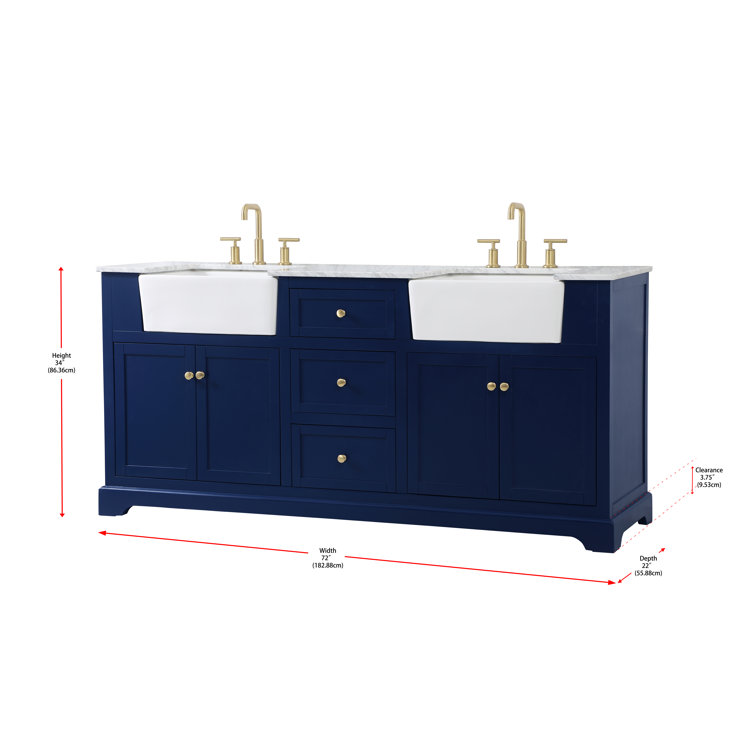 Blue and White 72" Double Sink Vanity with Marble Top