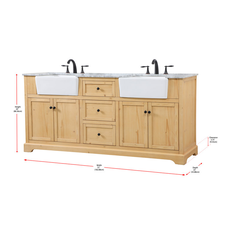 Natural Wood Double Bathroom Vanity with Carrara Marble Top