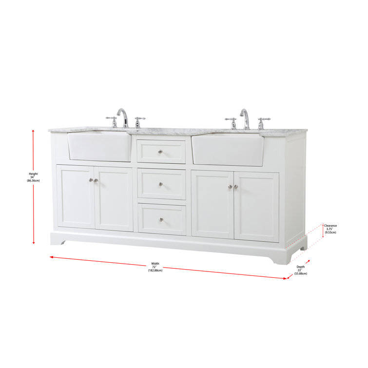 Franklin 72" White Double Bathroom Vanity with Carrara Marble Top