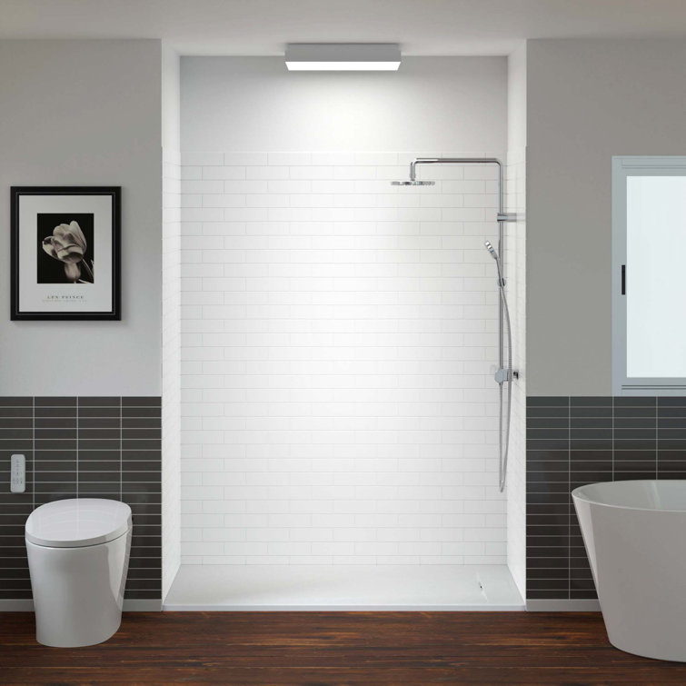 60'' White Smooth Surface Alcove Shower Kit with Brushed Nickel Trim