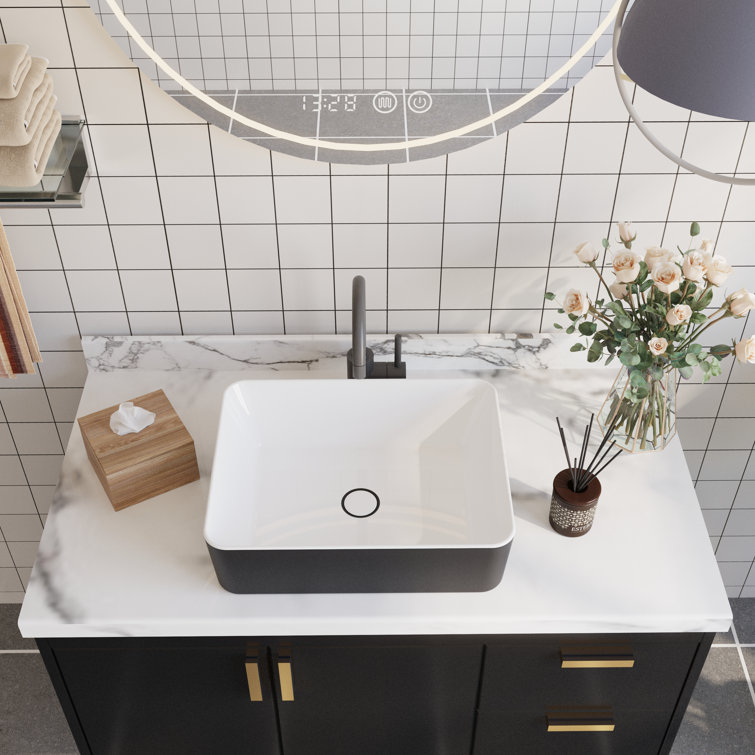 Elegant Dual-Tone 19" x 15" Rectangular Ceramic Vessel Bathroom Sink