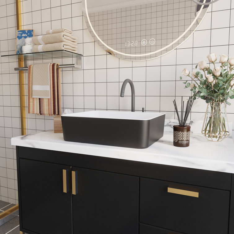 Elegant Dual-Tone 19" x 15" Rectangular Ceramic Vessel Bathroom Sink