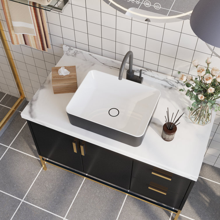 Elegant Dual-Tone 19" x 15" Rectangular Ceramic Vessel Bathroom Sink