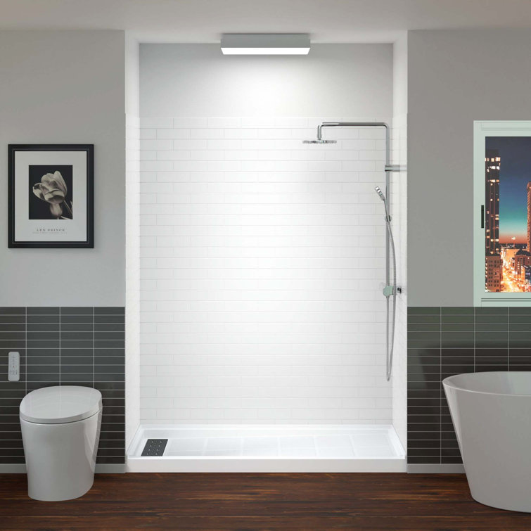 60'' White Matte Black Trim Rectangular Alcove Shower Kit