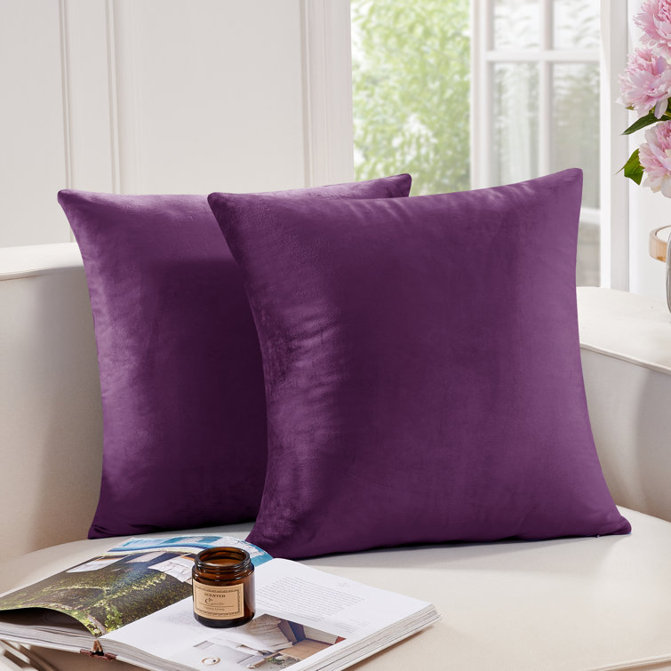 Eggplant Purple Velvet Reversible Euro Pillow Covers, Set of 2