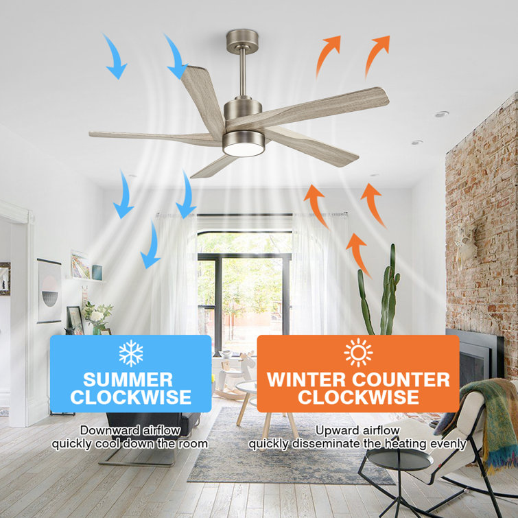 54" Brushed Nickel and Wood Grain Ceiling Fan with LED Light and Remote