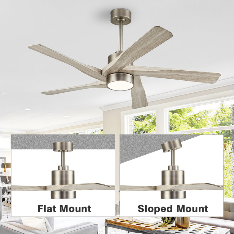 54" Brushed Nickel and Wood Grain Ceiling Fan with LED Light and Remote