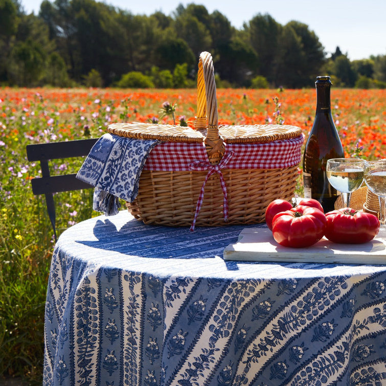 Blue Marine Floral Rectangular Fabric Tablecloth 71x128