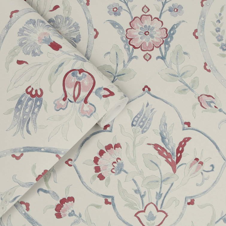 Crimson Red and Off-White Floral Damask Removable Wallpaper Roll