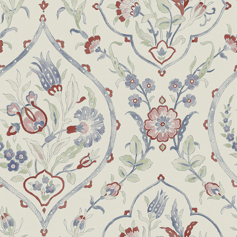 Crimson Red and Off-White Floral Damask Removable Wallpaper Roll