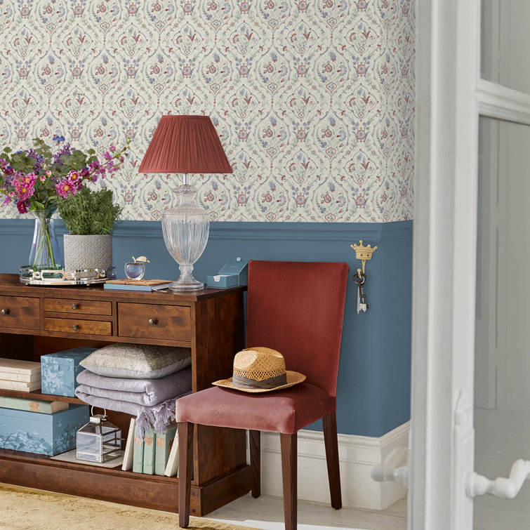 Crimson Red and Off-White Floral Damask Removable Wallpaper Roll