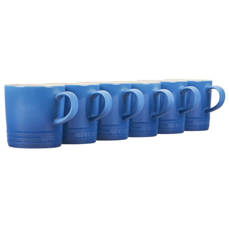 Set of 6 Marseille Blue Ceramic Mugs, 12 Oz Each