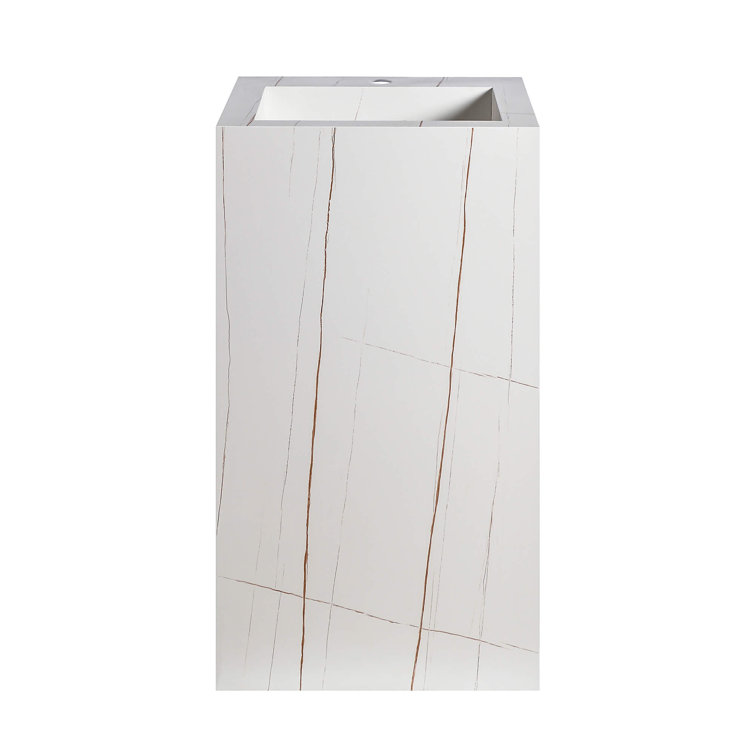 White Marble Square Pedestal Bathroom Sink