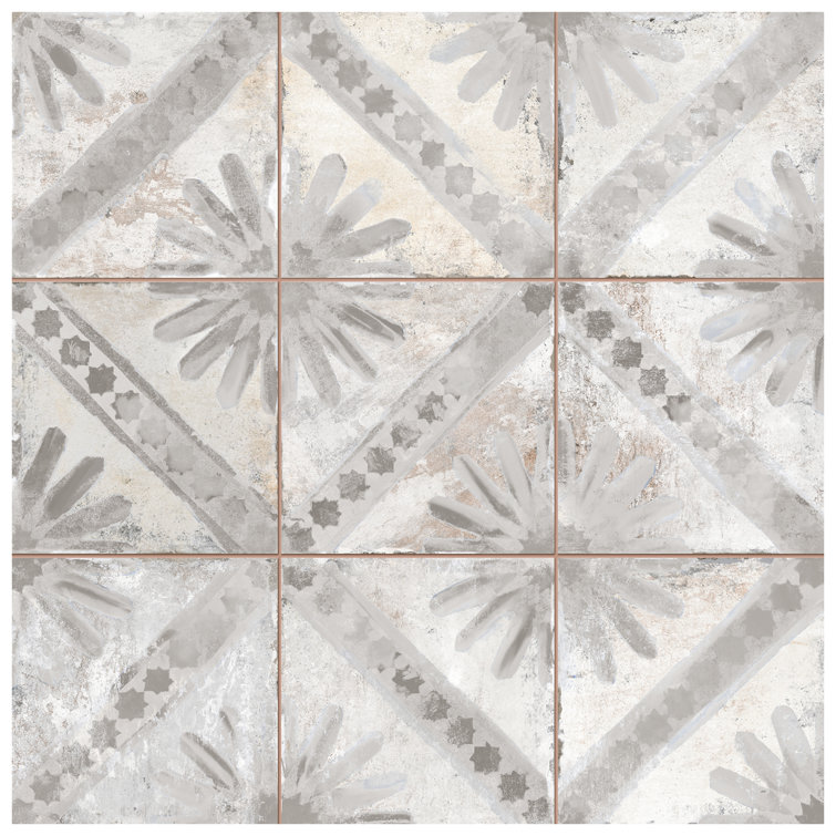 Harmonia 13" x 13" Gray Ceramic Patterned Wall & Floor Tile