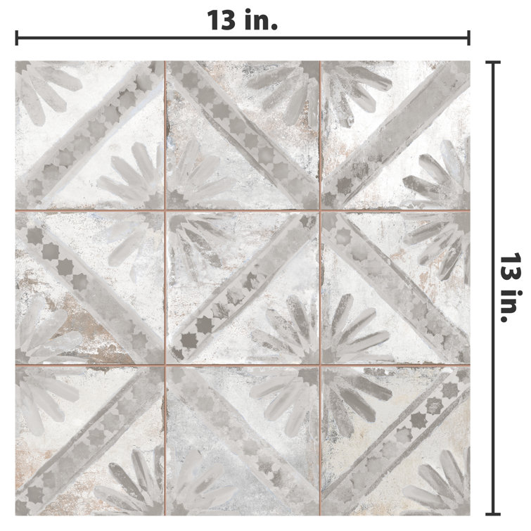 Harmonia 13" x 13" Gray Ceramic Patterned Wall & Floor Tile