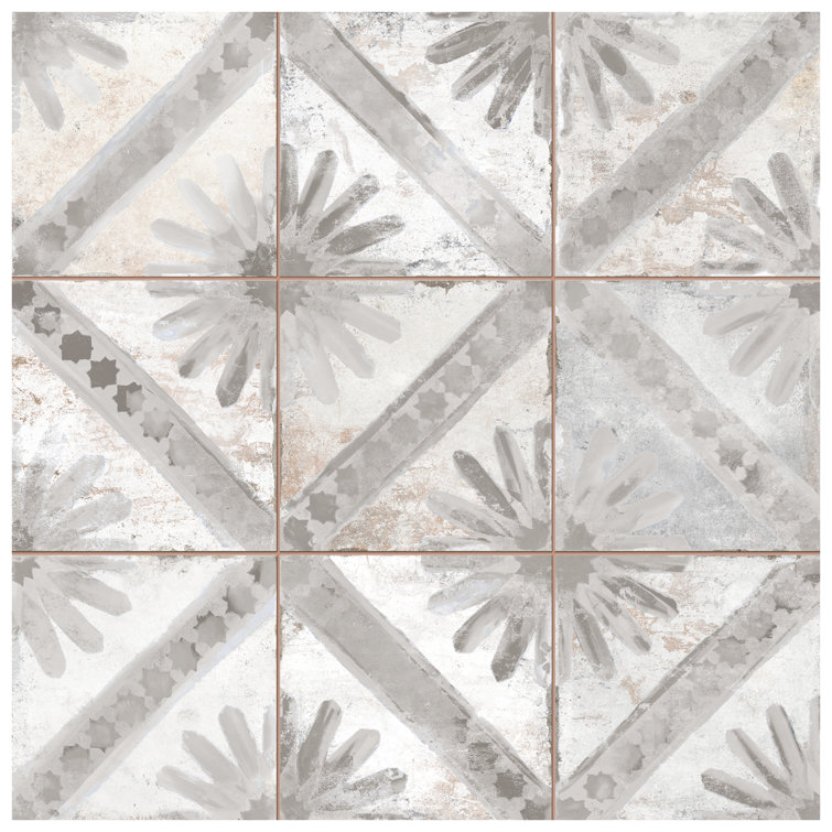 Harmonia 13" x 13" Gray Ceramic Patterned Wall & Floor Tile