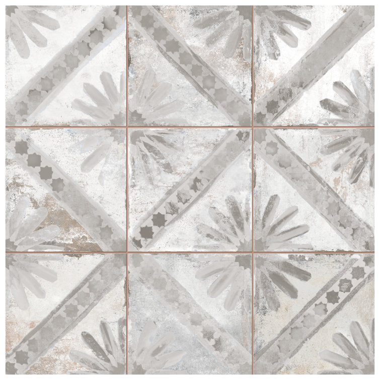 Harmonia 13" x 13" Gray Ceramic Patterned Wall & Floor Tile