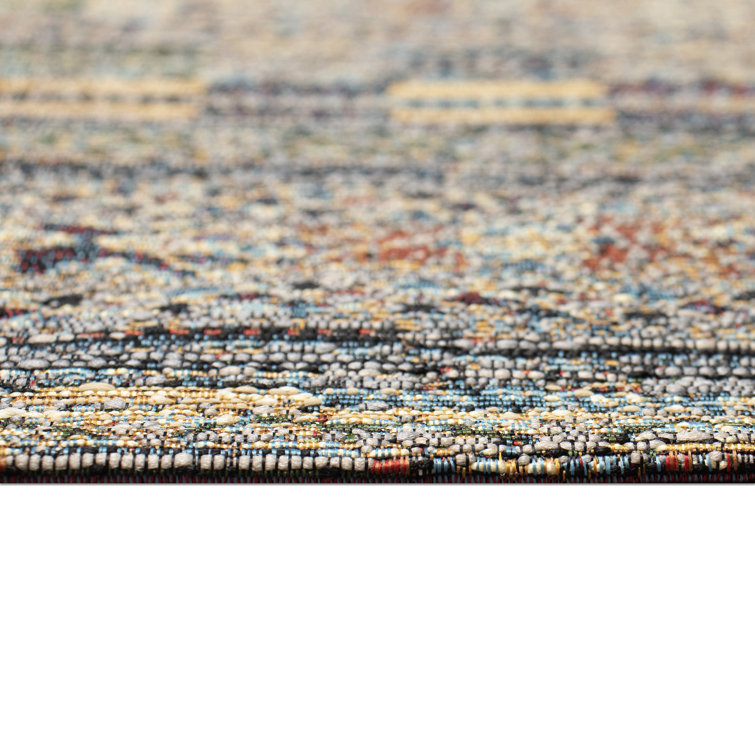 Sesena Black and Multicolor Geometric Flatwoven Synthetic Rug