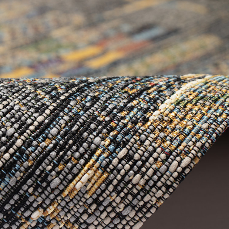 Sesena Black and Multicolor Geometric Flatwoven Synthetic Rug