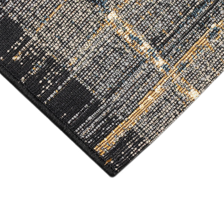 Sesena Black and Multicolor Geometric Flatwoven Synthetic Rug
