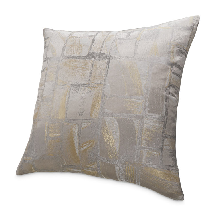 Platinum and Gold Geometric Jacquard Square Throw Pillow