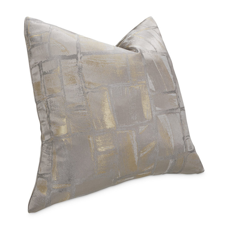 Platinum and Gold Geometric Jacquard Square Throw Pillow