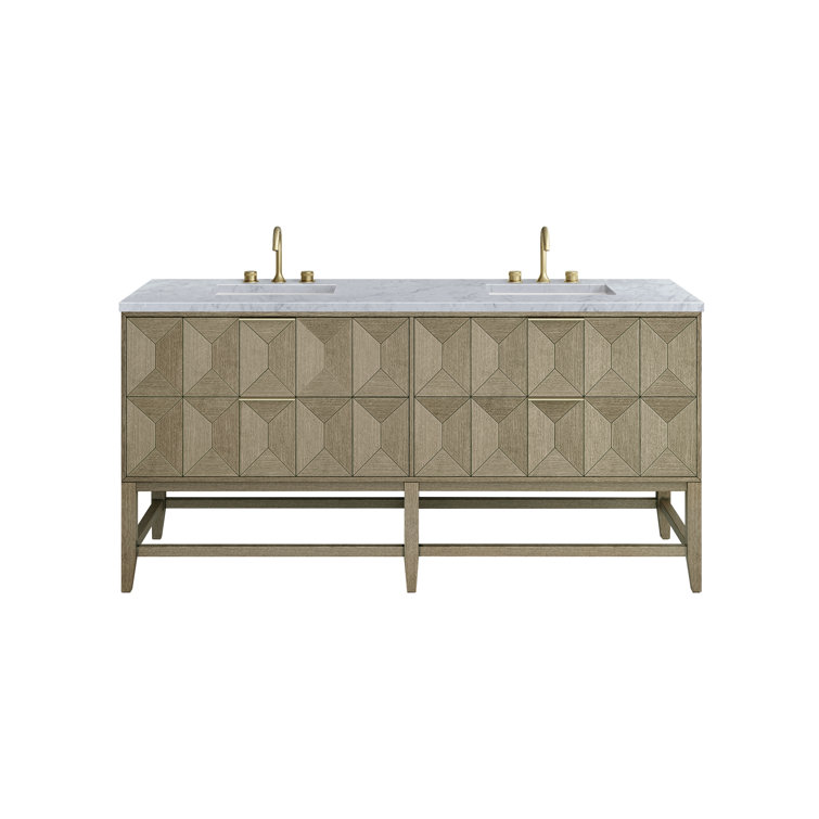 Pebble Oak 72" Double Freestanding Vanity with Solid Surface Top