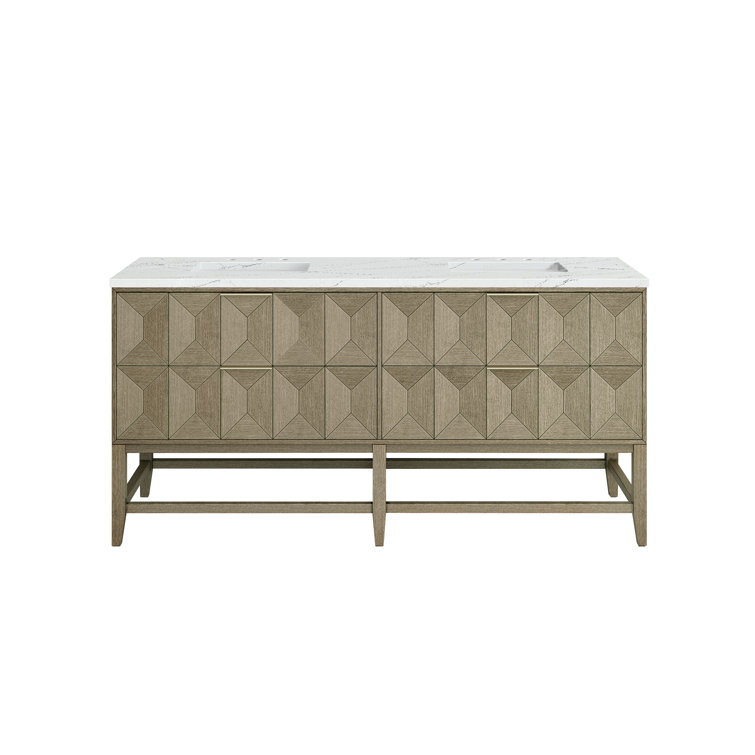 Pebble Oak 72" Double Freestanding Vanity with Solid Surface Top