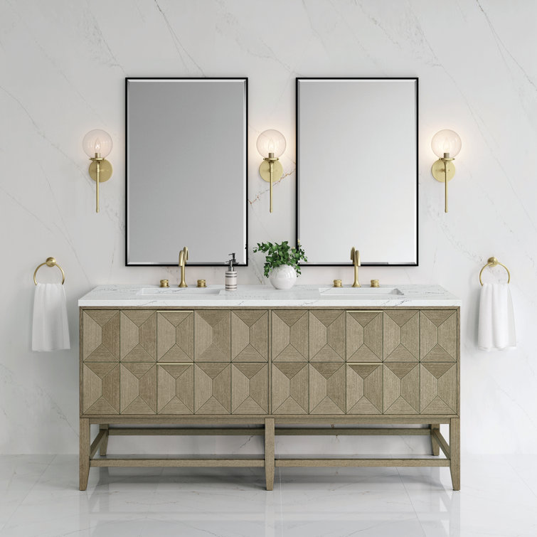 Pebble Oak 72" Double Freestanding Vanity with Solid Surface Top