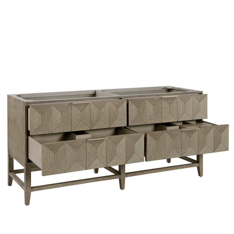 Pebble Oak 72" Double Freestanding Vanity with Solid Surface Top