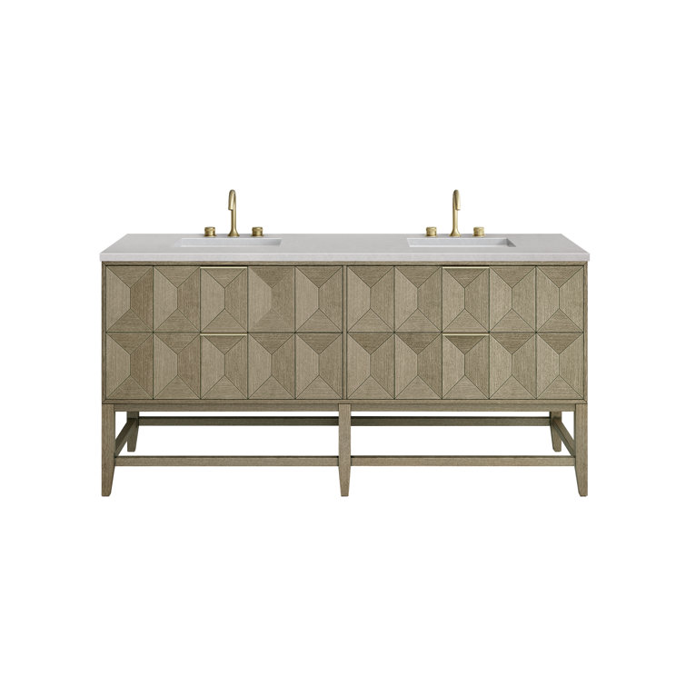 Pebble Oak 72" Double Freestanding Vanity with Solid Surface Top