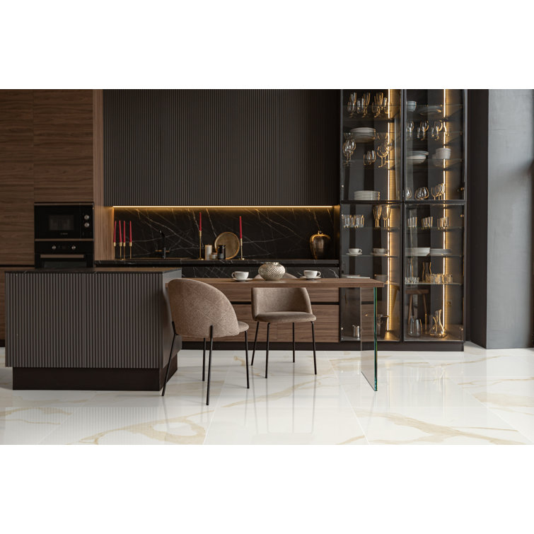 Large Calacatta White and Gray Porcelain Bathroom Tile