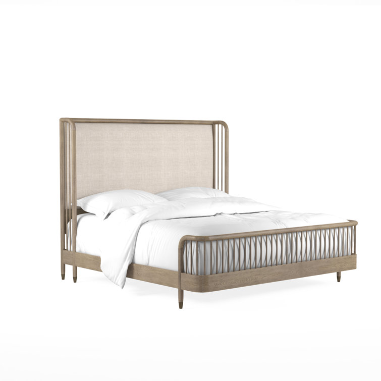 Beige Upholstered King Shelter Bed with Wood Frame