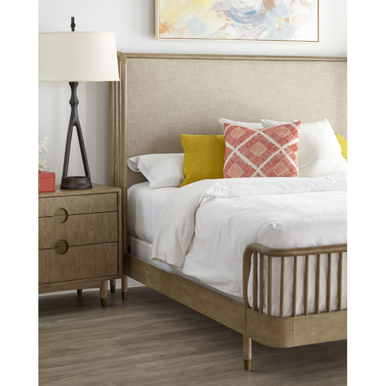 Beige Upholstered King Shelter Bed with Wood Frame