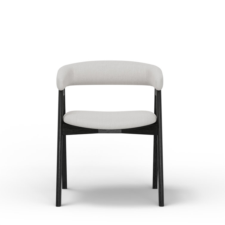 Black Rubberwood Low Arm Chair with Beige Upholstery, Set of 2