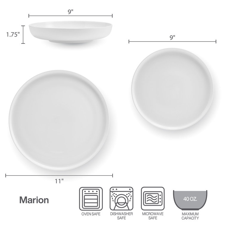 White Porcelain 12-Piece Round Dinnerware Set, Service for 4