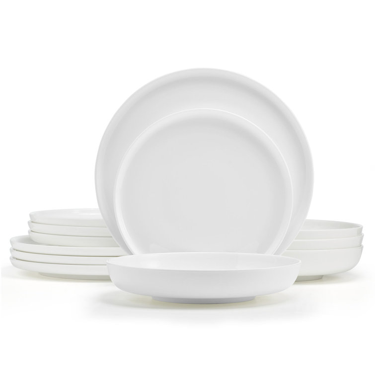 White Porcelain 12-Piece Round Dinnerware Set, Service for 4