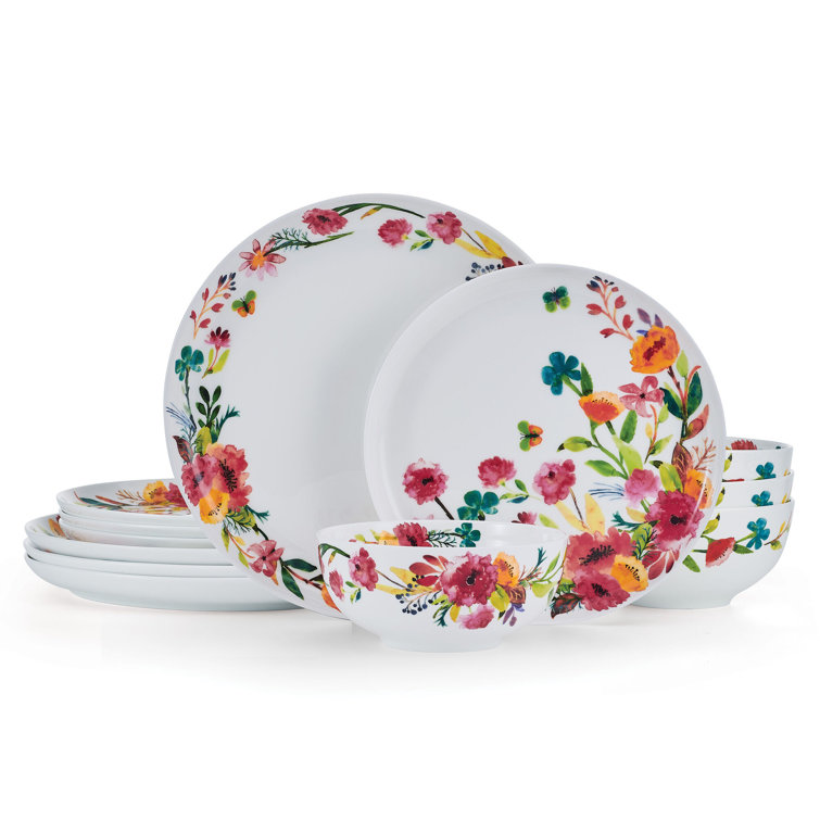 Karina Floral Porcelain 12-Piece Dinnerware Set, Service for 4