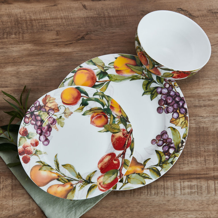 Orchard Floral Porcelain 12-Piece Dinnerware Set, Service for 4
