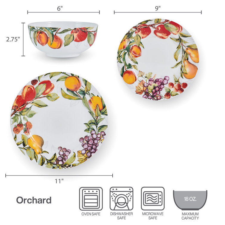 Orchard Floral Porcelain 12-Piece Dinnerware Set, Service for 4