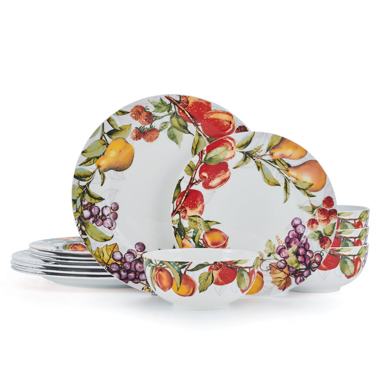 Orchard Floral Porcelain 12-Piece Dinnerware Set, Service for 4