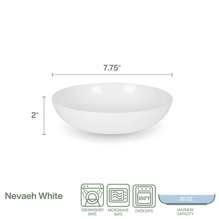 Minimalist White Ceramic Pasta and Salad Bowl Set of Four