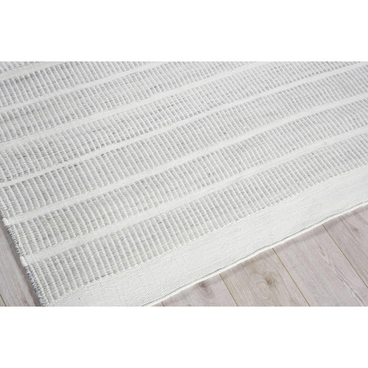 Ivory and Light Silver Flat Woven Wool Synthetic Rug, 12' x 15'