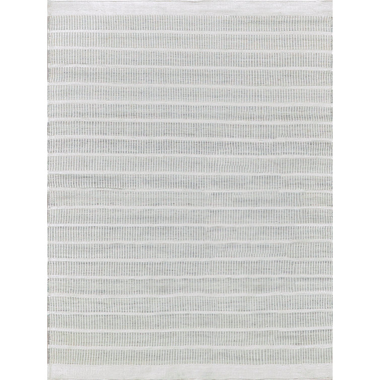 Ivory and Light Silver Flat Woven Wool Synthetic Rug, 12' x 15'