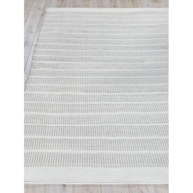 Ivory and Light Silver Flat Woven Wool Synthetic Rug, 12' x 15'