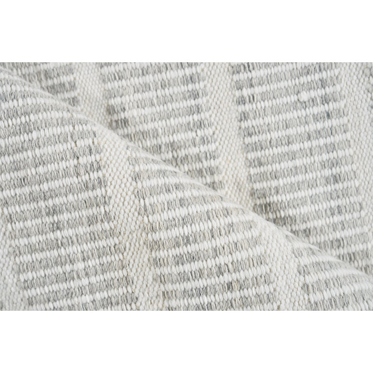 Ivory and Light Silver Flat Woven Wool Synthetic Rug, 12' x 15'
