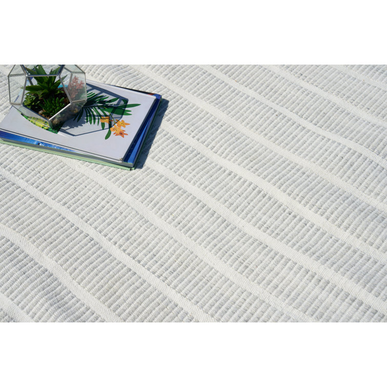 Ivory and Light Silver Flat Woven Wool Synthetic Rug, 12' x 15'