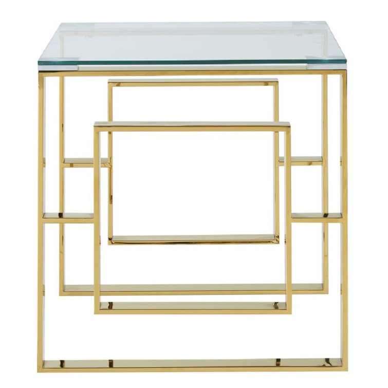 Eros Gold Stainless Steel & Glass Accent Table