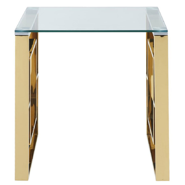 Eros Gold Stainless Steel & Glass Accent Table